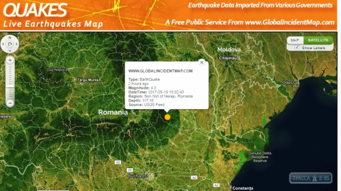 Землетрус магнітудою 4,3 стався на півдні Одеської області