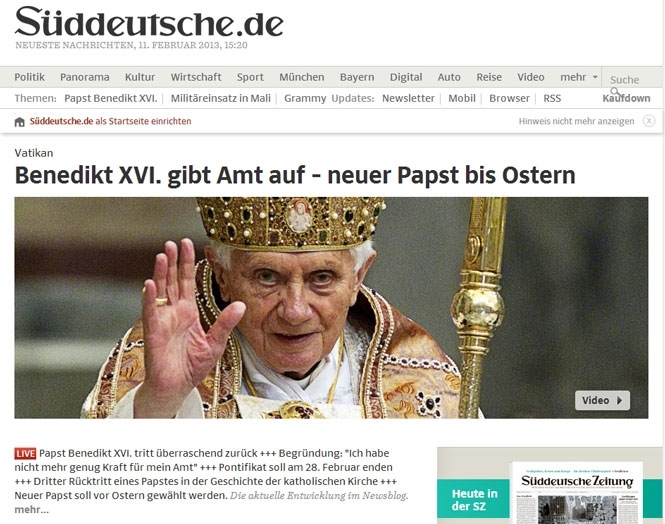 Бенедикт XVI шокував світ: перші шпальти видань про зречення Папи від Престолу 