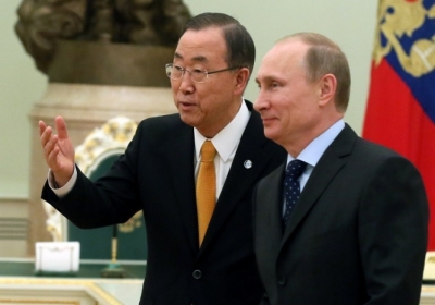 Пан Ги Мун, Владимир Путин. Фото: AFP