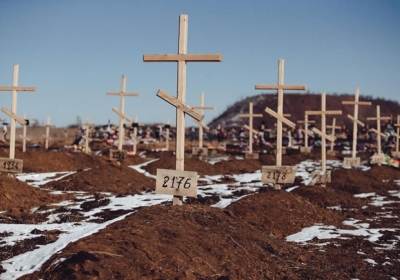 12 февраля 2015 Фото: Макс Авдеев / «Медуза»Безымянные могилы на кладбище под Донецком.