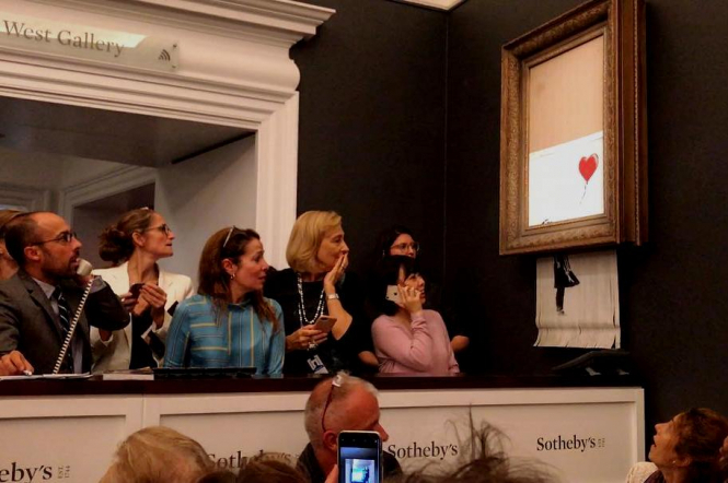 Картина Бенксі самознищилася на аукціоні Sotheby's, щойно її продали за мільйон фунтів, – ВІДЕО