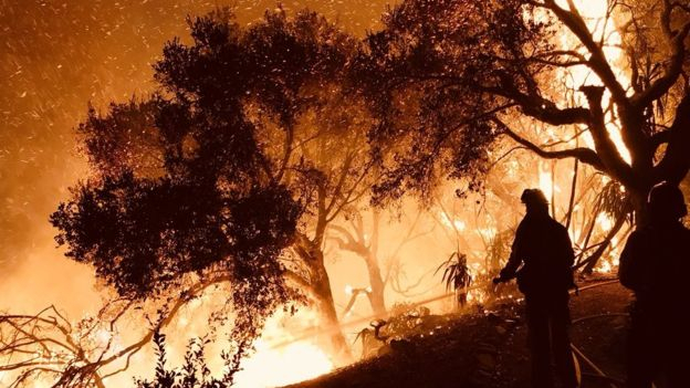 Американка сняла видео, как покидала зону пожаров в Калифорнии