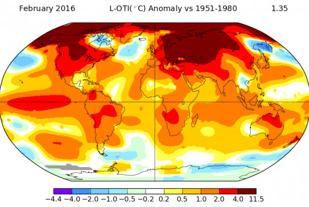 Февраль 2016 года стал самым теплым за всю историю метеонаблюдений