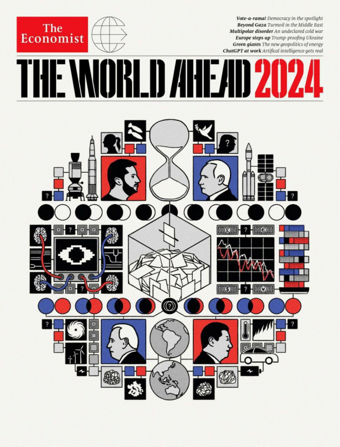 The Economist випустив цікаву передноворічну обкладинку з прогнозами на 2024 рік

