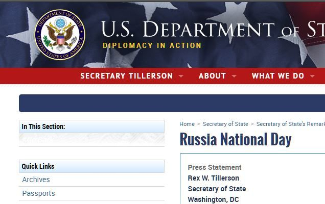 Держдеп США опублікував привітання з Днем Росії, запізнившись на три дні
