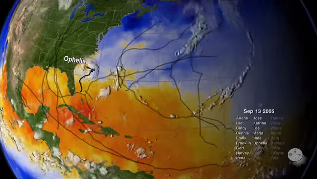 NASA показала видео путешествий сильнейших ураганов на Земле