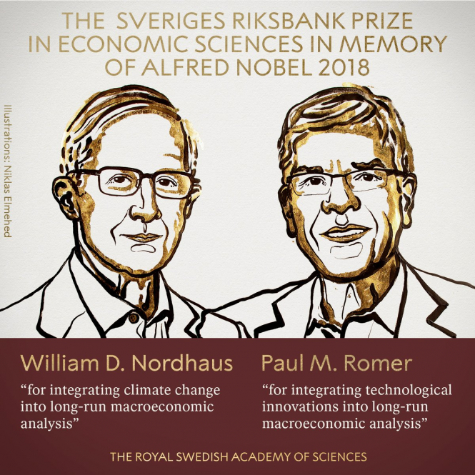Нобелевскую премию по экономике присуждена за учет изменений климата и роста технологий в макроэкономике