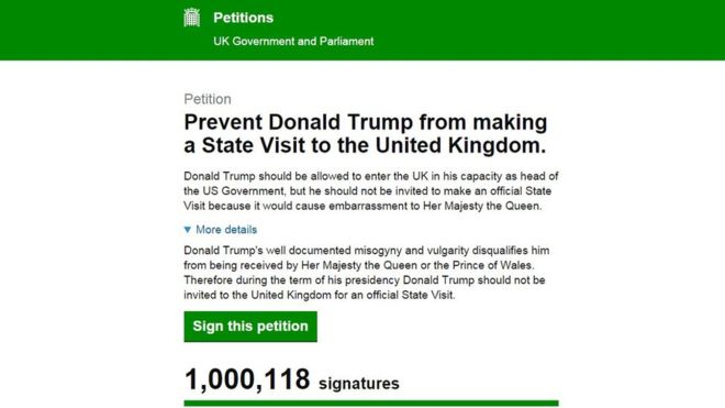 В Британии петиция против визита Трампа собрала более миллиона подписей