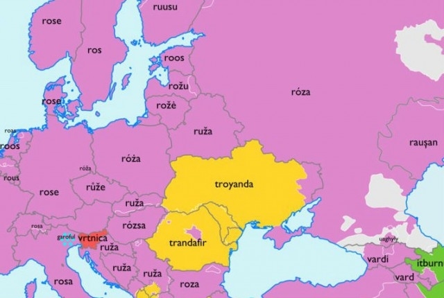 Карти походження слів у Європі