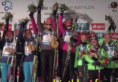 Женская сборная Украины по биатлону завоевала серебро в эстафете на этапе в Преск-Айле