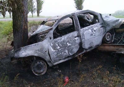 В Винницкой области автомобиль врезался в дерево и загорелся: погибли четыре человека