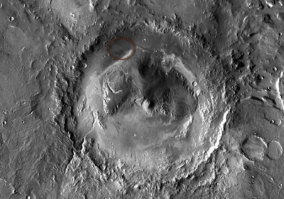 Месце посадки «Curiosity» в кратері Гейла. Геологічний вік кратера 3,5 - 3,8 мільярдів років, а його діаметр — близько 154 км. Фото: NASA/JPL-Caltech/ASU