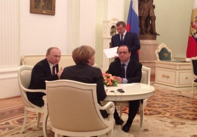 Володимир Путін, Ангела Меркель, Франсуа Олланд. Фото: lb.ua