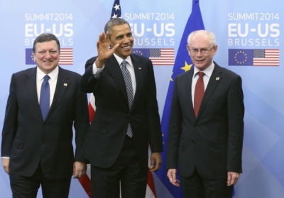 Жозе Мануель Баррозу, Барак Обама, Херман ван Ромпей. Фото: Reuters